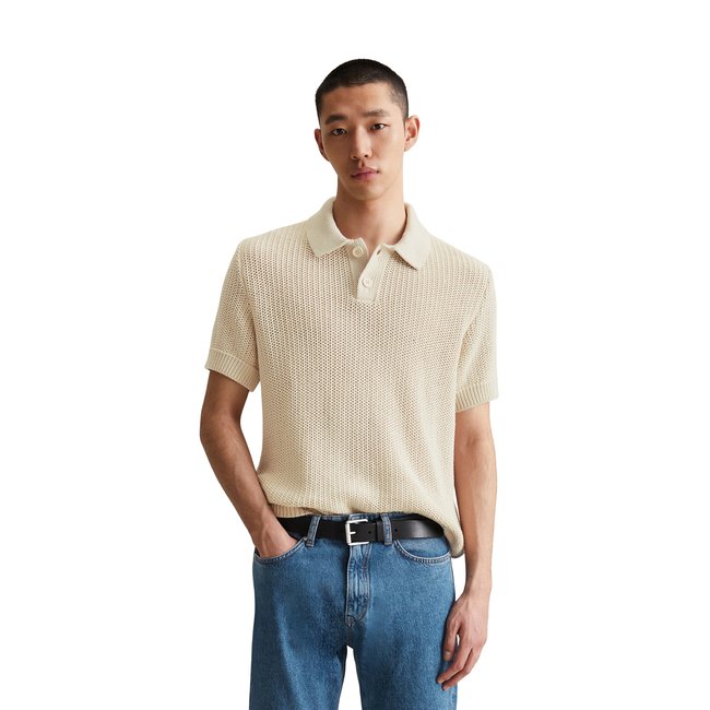 Polo en tricot DfC loose en pur coton bio blanc <span itemprop=