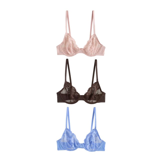 Soutien-gorge en dentelle (e76841), lot de 3 chocolat/rose/bleu <span itemprop=