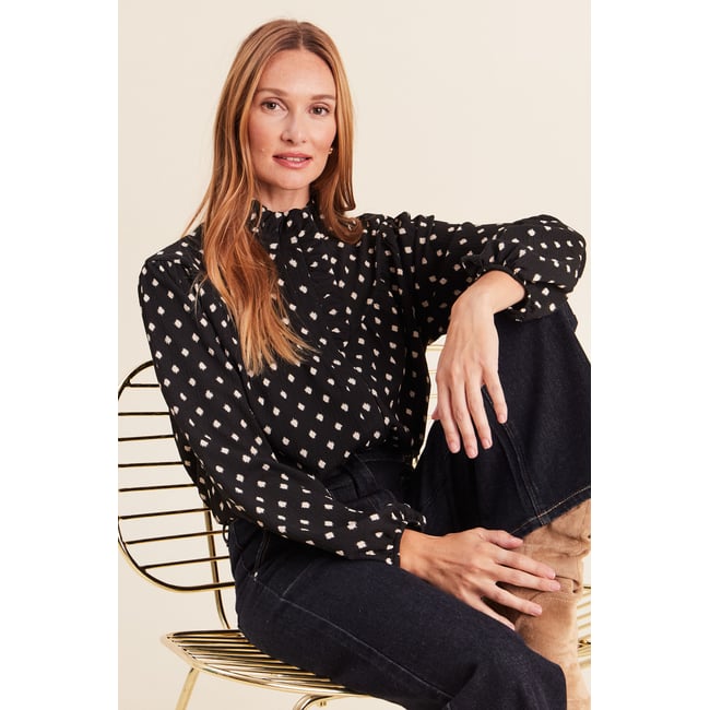 Blouse droite manches longues noir <span itemprop=