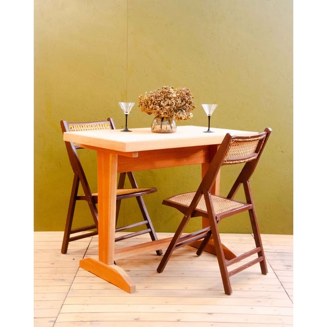 Table à manger bistrot Denise N°1195 - Bon état Couleur bois clair <span itemprop=