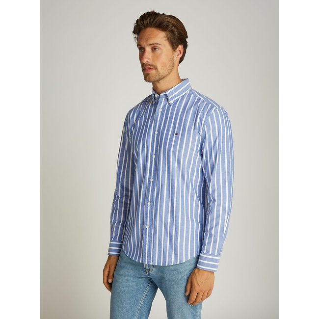Camisa flex de popelín a rayas rayas azules <span itemprop=