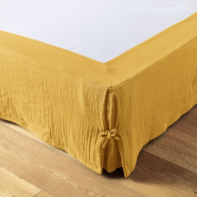 Cache sommier, en 100 % Gaze de coton, avec volant 30 cm safran <span itemprop=