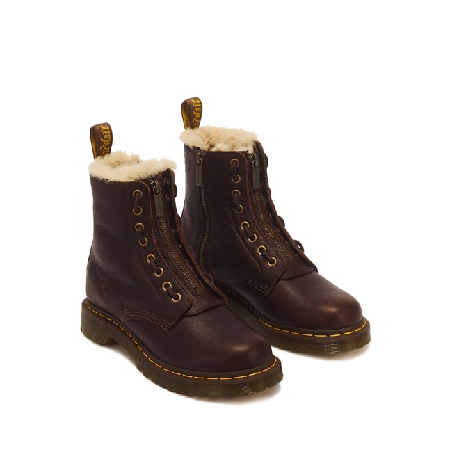 Boots 1460 fourrées en cuir Grizzly marron <span itemprop=