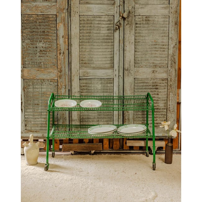 Grande desserte en métal vert Anouk N°384 - Bon état Couleur vert <span itemprop=