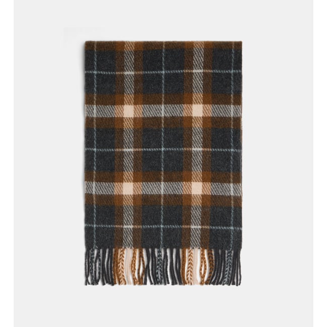 Echarpe douce bruno carreaux et franges gris et marron <span itemprop=
