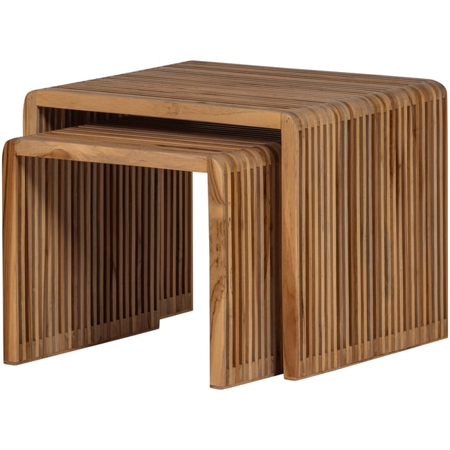 Lot de 2 table d'appoint en teck recyclé JASMIJN Couleur naturel <span itemprop=