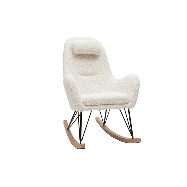 Rocking chair scandinave en tissu effet peau de mouton blanc, métal noir et bois clair MANIA Couleur blanc <span itemprop=