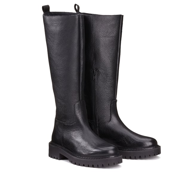 Bottes en cuir à semelle crantée  noir <span itemprop=