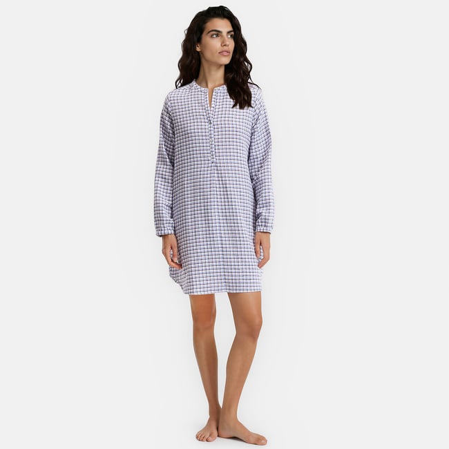 Chemise de nuit en gaze de coton, Signature MARGOT carreaux <span itemprop=