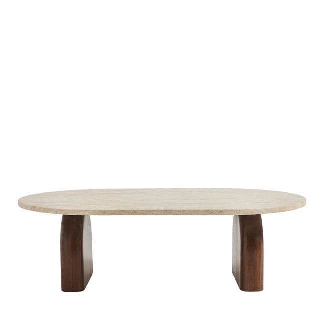 Table basse en effet travertin et bois 100x60cm - LIPALI Couleur beige <span itemprop=