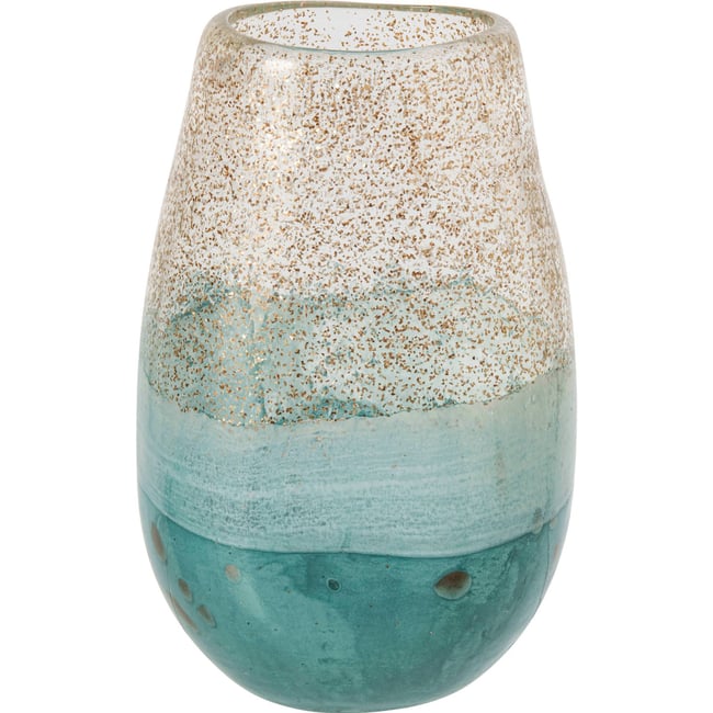 Vase en verre soufflé Couleur turquoise et doré <span itemprop=