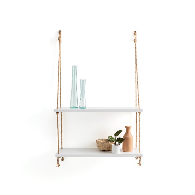Estante dupla de parede, em MDF e sisal, larg. 60cm, Mareo natural/branco <span itemprop=
