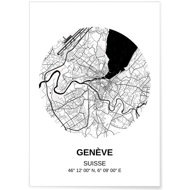 Affiche Carte Genève Couleur blanc <span itemprop=