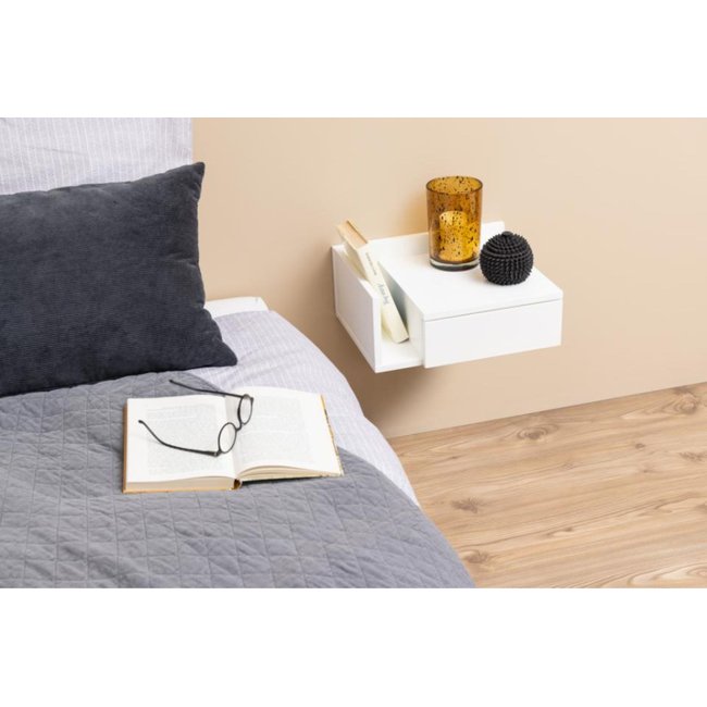 Table de chevet suspendu 1 tiroir 1 niche - HANSA Couleur blanc <span itemprop=