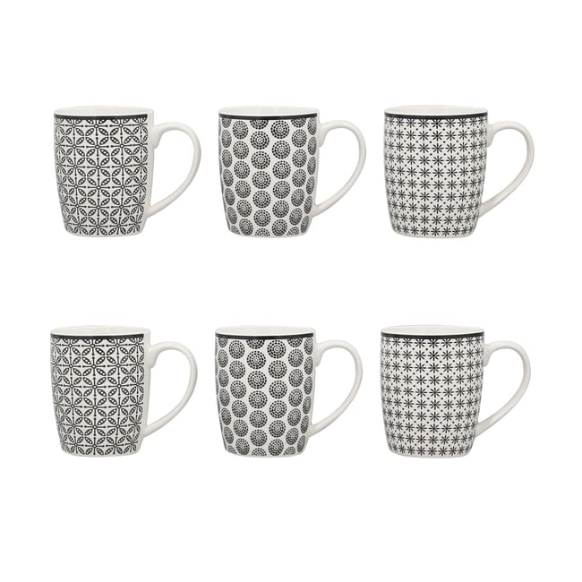 Lot de 6 mugs en porcelaine 32cl, GRAPHIK Couleur blanc-noir <span itemprop=