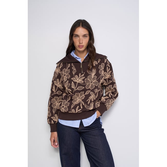 SWEAT À DEMI-ZIP AVEC BRODERIES marron <span itemprop=