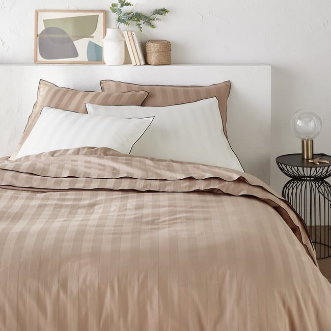 Victor Striped Washed Cotton Satin 300 Thread Count Duvet Cover - LA REDOUTE INTERIEURS
