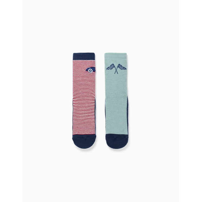 2 chaussettes en éponge antidérapantes avec motif voiture multicolore <span itemprop=