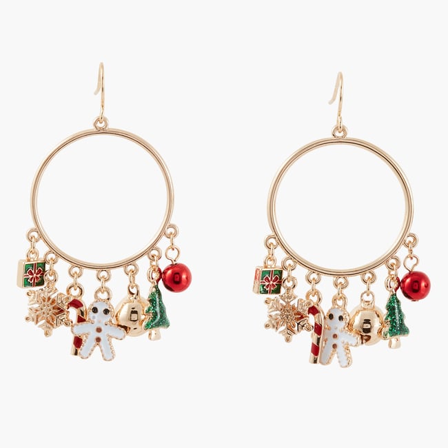 Boucles d'oreilles longues avec pampilles de Noël multicolore <span itemprop=