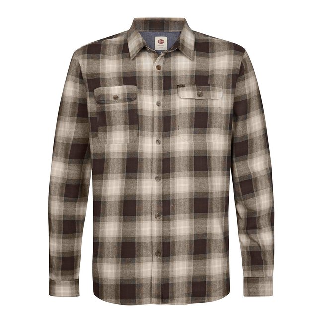 Chemise droite imprimée à carreaux, manches longues carreaux marron <span itemprop=