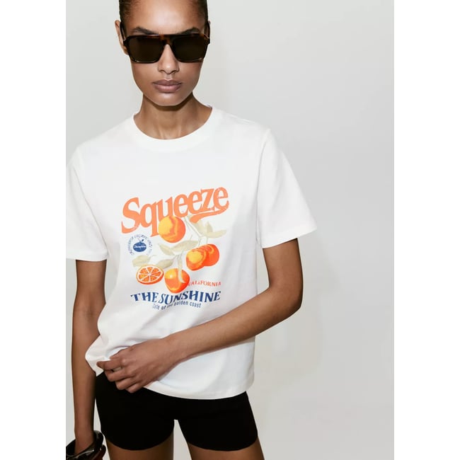 T-shirt en coton imprimé orange <span itemprop=
