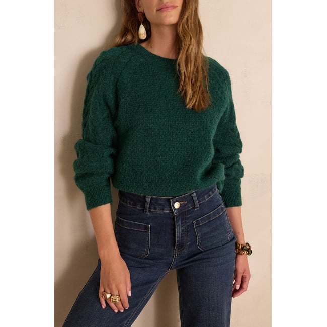 Pull BRUNO en laine et mohair vert <span itemprop=