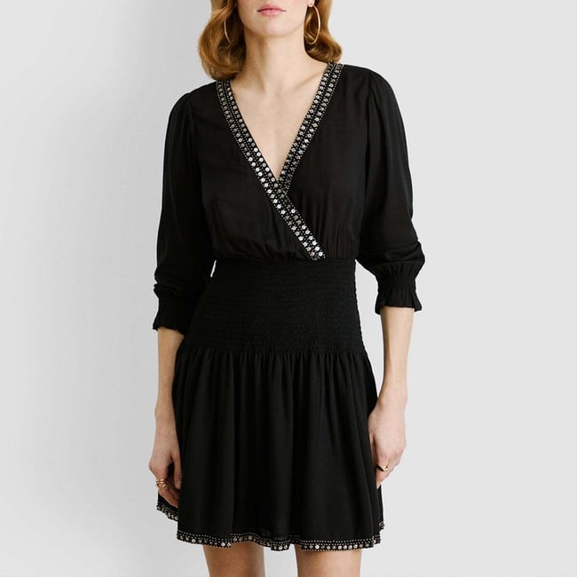 Robe Courte Avec Taille Froncée noir <span itemprop=