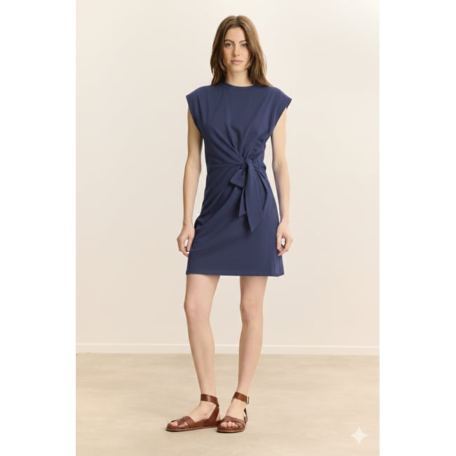 Robe courte en jersey à nœud VALENA marine <span itemprop=