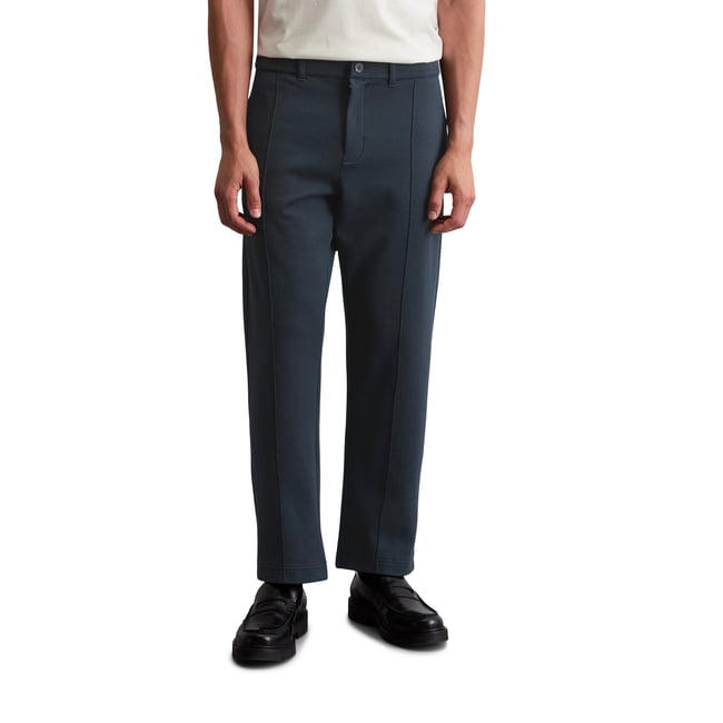Pantalon en jersey relaxed en coton bio mélangé bleu foncé <span itemprop=