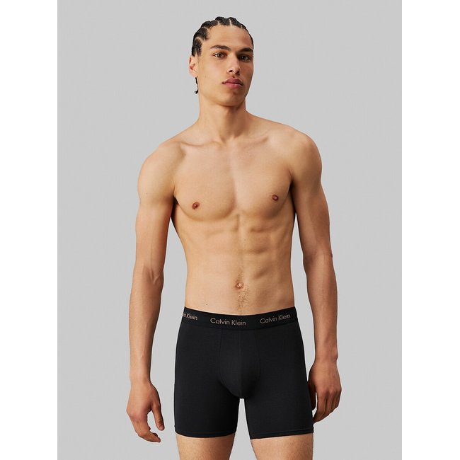 Set of 3 Long Cotton Stretch Boxer Shorts, black + black + black, CALVIN KLEIN UNDERWEAR