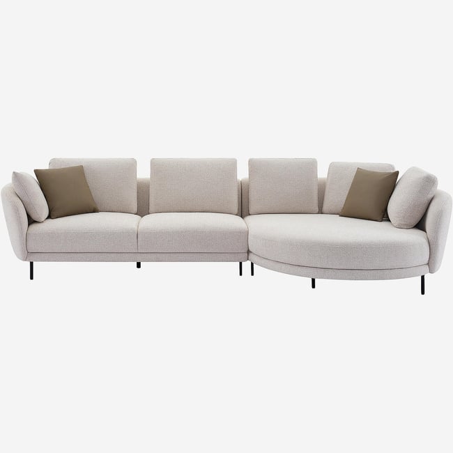 Canapé d'angle droit déhoussable en tissu et dossier garni de plumes VELIA Couleur beige <span itemprop=