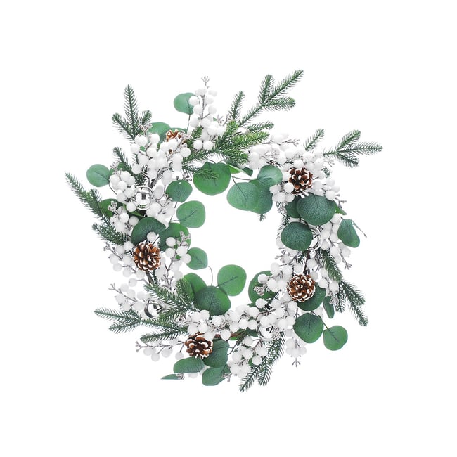 52cm Nordic Lights Eucalyptus & White Berry Wreath, green, SO'HOME