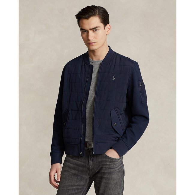 Blouson zippé bleu marine <span itemprop=