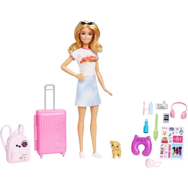 Barbie Coffret Poupée Malibu en Voyage avec Chiot multicolore <span itemprop=