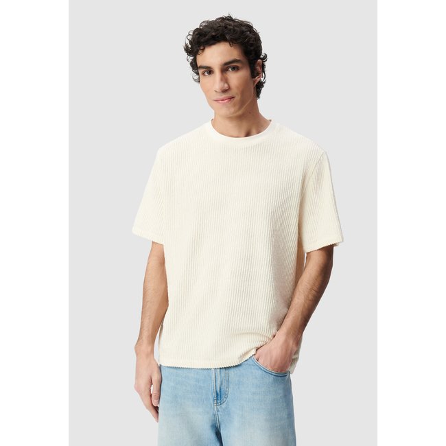 T-shirt éponge motif rayures beige rose <span itemprop=