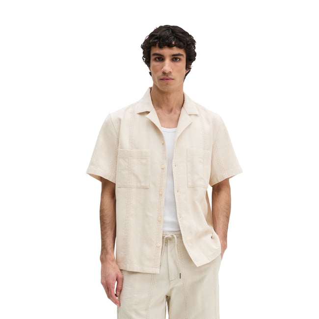 Chemise à manches courtes regular avec mélange de structures à rayures - MARC O'POLO