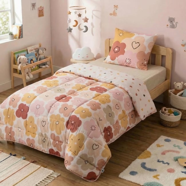Couette imprimée Coton avec taie Hortense multicolore <span itemprop=