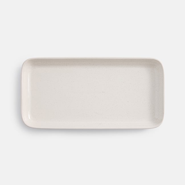 Plat de présentation en grès moucheté, TECKA Couleur ecru <span itemprop=