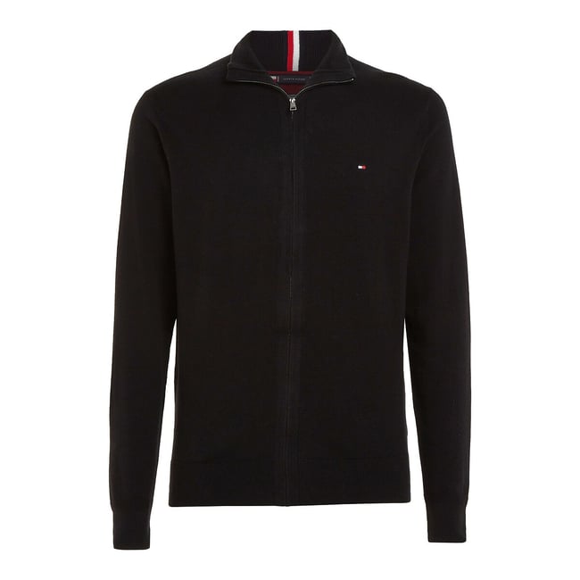 Gilet con cerniera, collo alto in cotone e cachemire nero  TOMMY HILFIGER