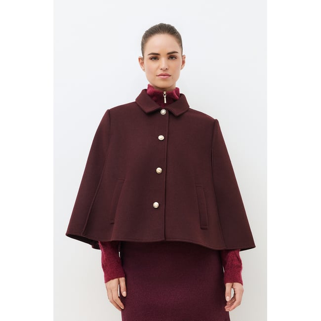 Poncho ample col chemise HACAP bordeaux <span itemprop=