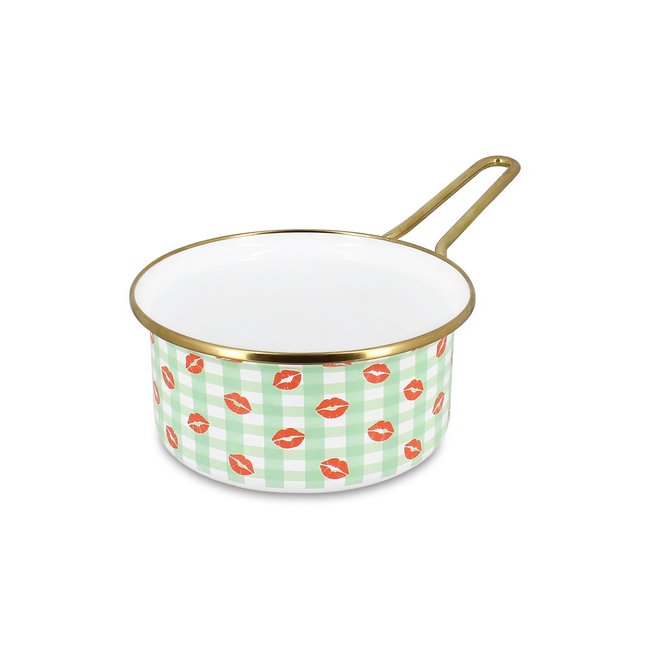 Casserole 16cm en acier émaillé, VICHY BISOUS vert <span itemprop=