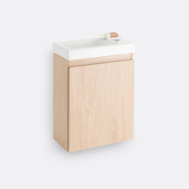 Meuble lave-mains suspendu avec vasque, Nelys effet chêne <span itemprop=
