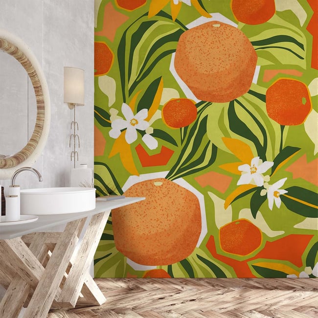 Papier peint feuilles agrumes colores Couleur intissé <span itemprop=
