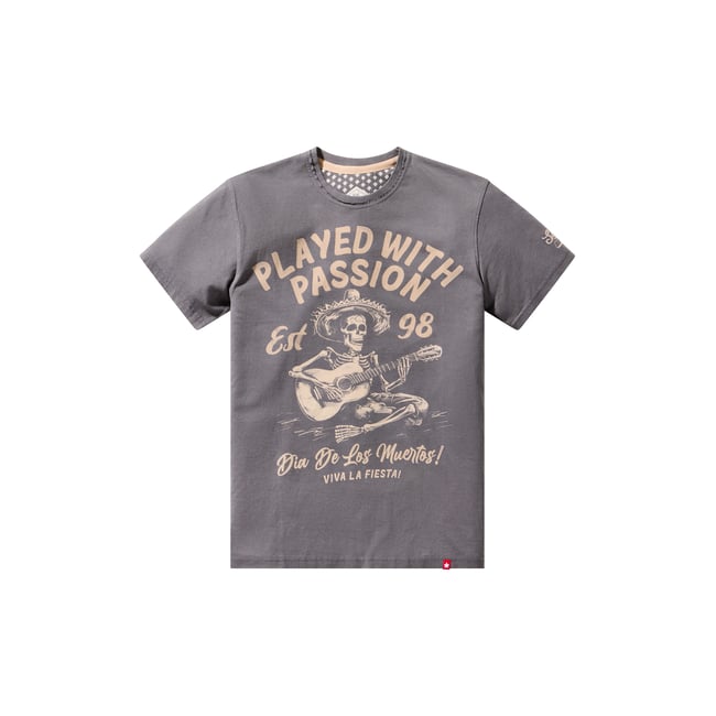 T-shirt graphique guitare squelette gris <span itemprop=