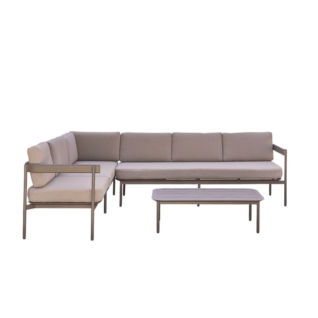Salon de jardin bas en aluminium modulable  ALVAR taupe <span itemprop=