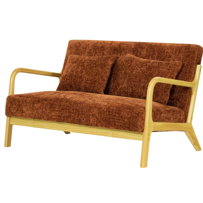 Banquette 2 places, bois massif et tissu Couleur terracotta <span itemprop=