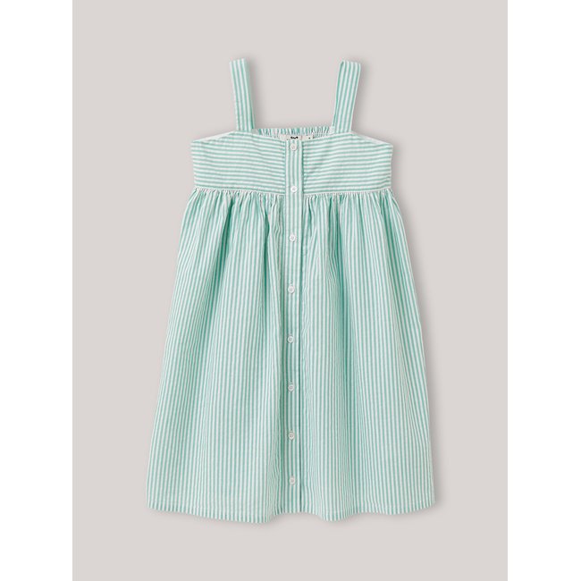 Robe seersucker rayé raye vert <span itemprop=