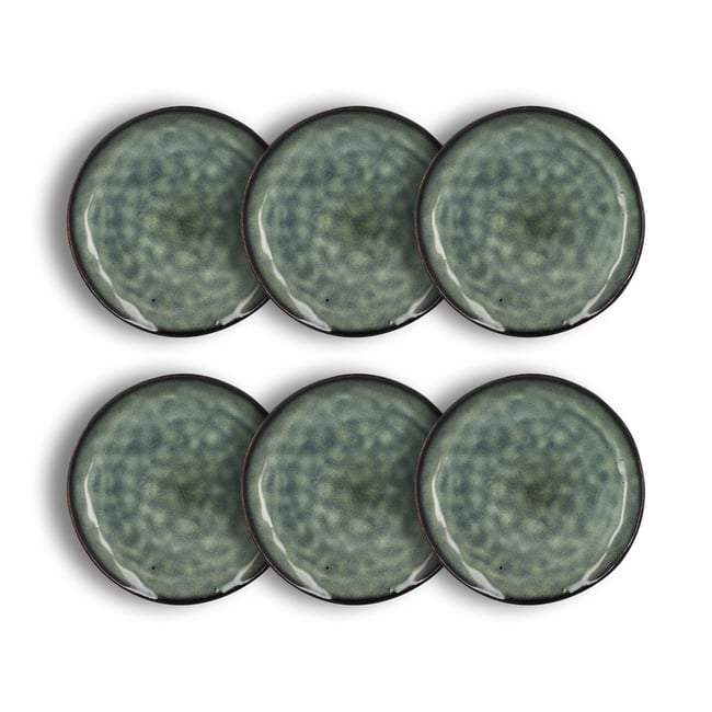 Lot de 6 assiettes desserts en grès 20,5cm, GRENADA Couleur vert <span itemprop=