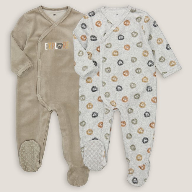 Confezione da 2 pigiami tutina in velluto, motivo leone verde kaki + grigio LA REDOUTE COLLECTIONS