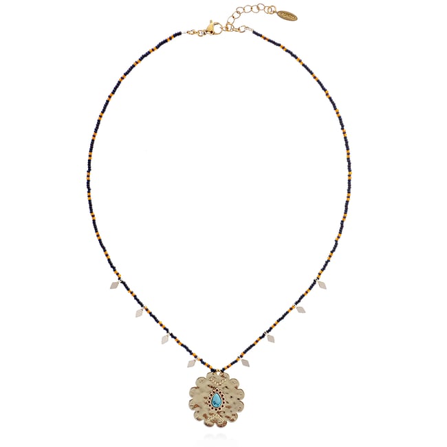 Collier de perles pampilles et pendentif MOKUSAI noir <span itemprop=